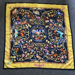 Hermès pierres d’Orient et d’Occident silk scarf by Zoe’ blue w/ birds
